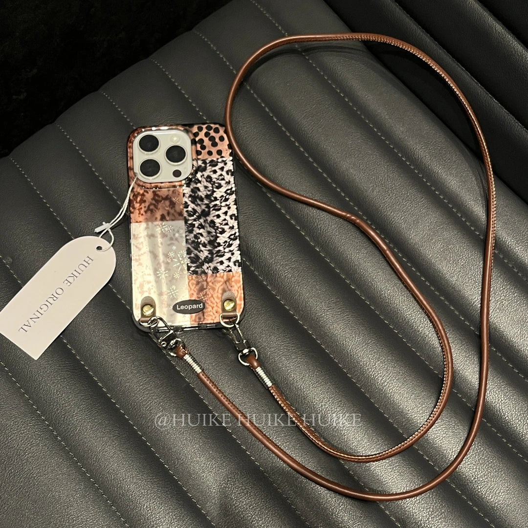 Melard Cheetah Pattern Phone Case with Phone Charm Strap,Compatible for iphone 17