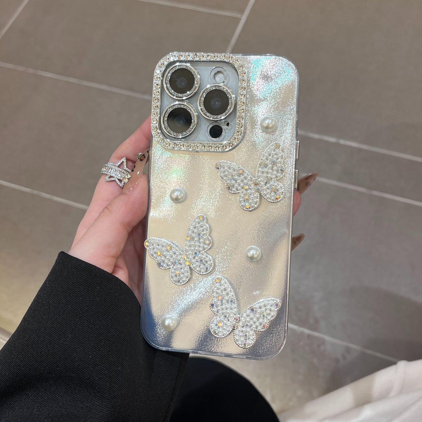 PEARL BUTTERFLY Shining Phone Case with Phone Charm Strap