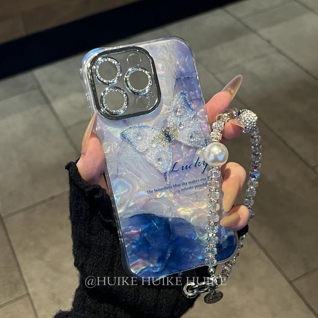 SHELL-PATTERNED Butterfly phone case with Phone Charm Strap