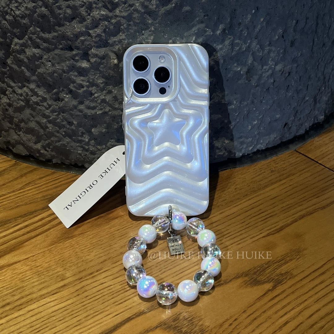 PEARL WHITE Pentagram Phone Case with Phone Charm Strap