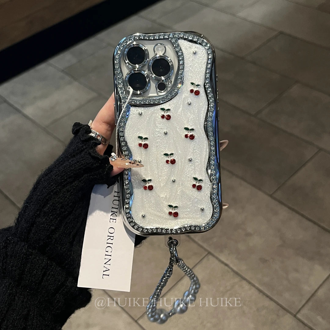 DRIP GLUE CHERRY Sparkling Diamond Phone Case with Phone Charm Strap