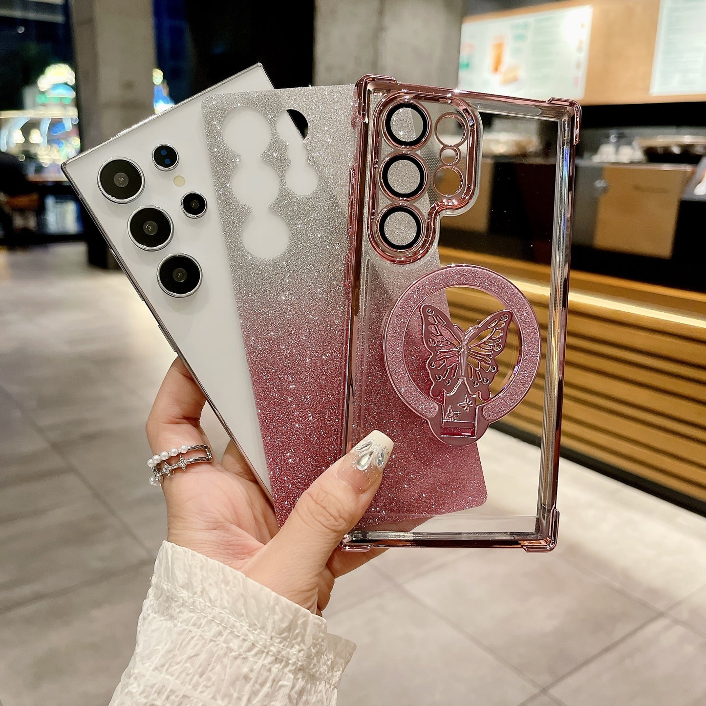 BUTTERFLY GLITTER Magnetic Bracket Phone Case, Compatible for Samsung