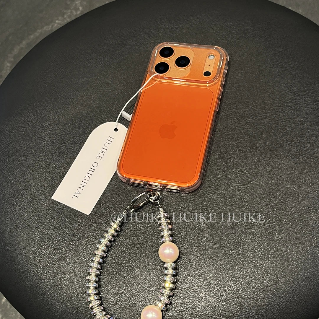 Orange Transparent Lightweight Phone Case with Phone Charm Strap,Compatible for iphone 17