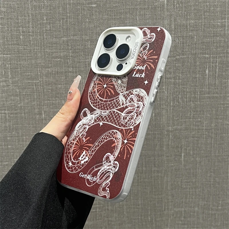 The Year of Snake Phone case - Red Silver Frosted Texture