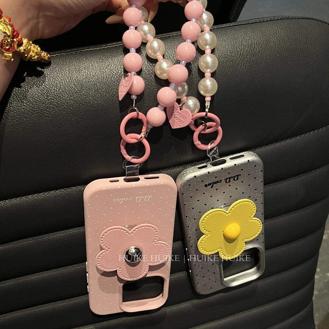 SUMMER FIOWER HOLDER Leather Phone Case with Phone Charm Strap