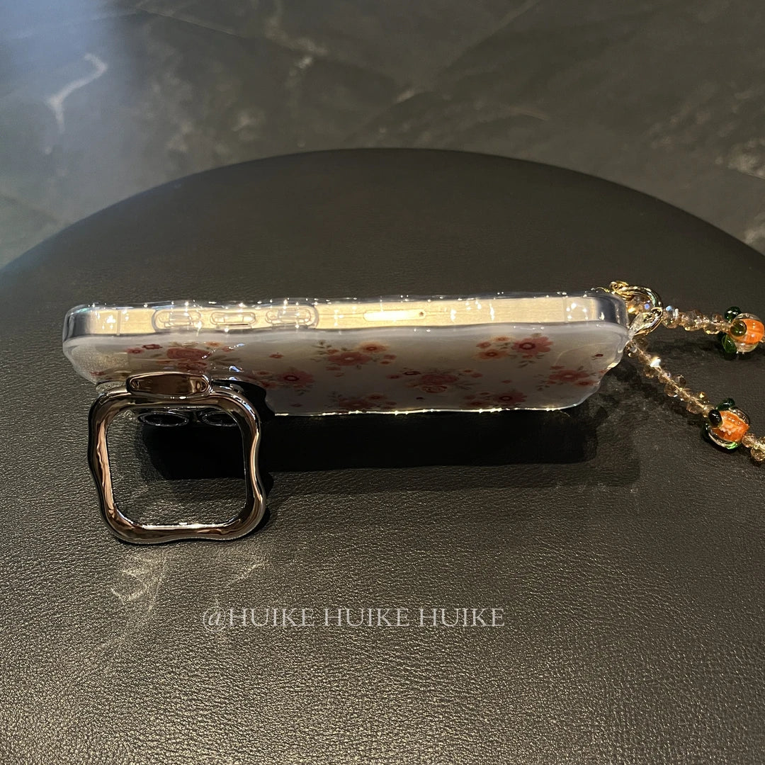 COLORFUL FLOWER Pearly Transparent Phone Case with Phone Charm Strap