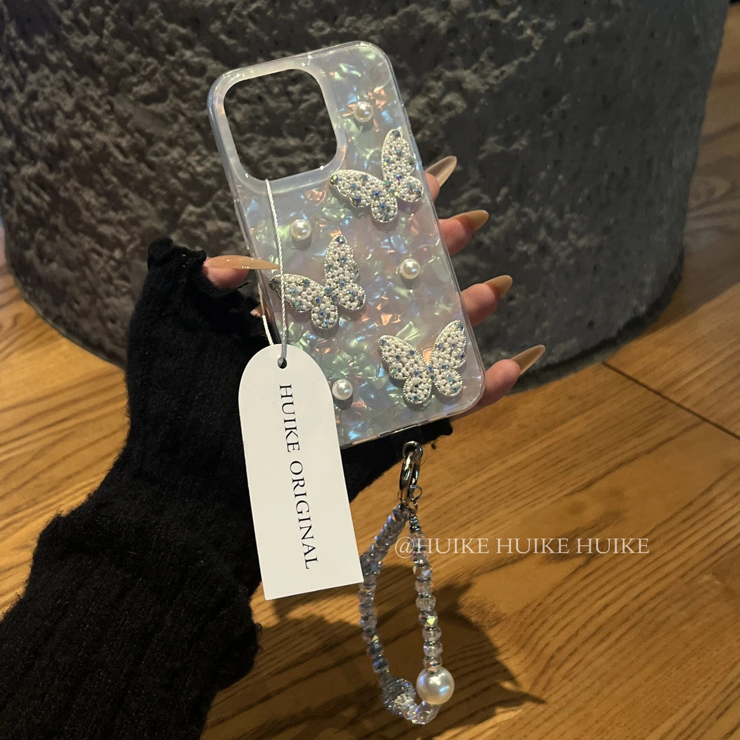 PEARL BUTTERFLY Shell Pattern Phone Case with Phone Charm Strap