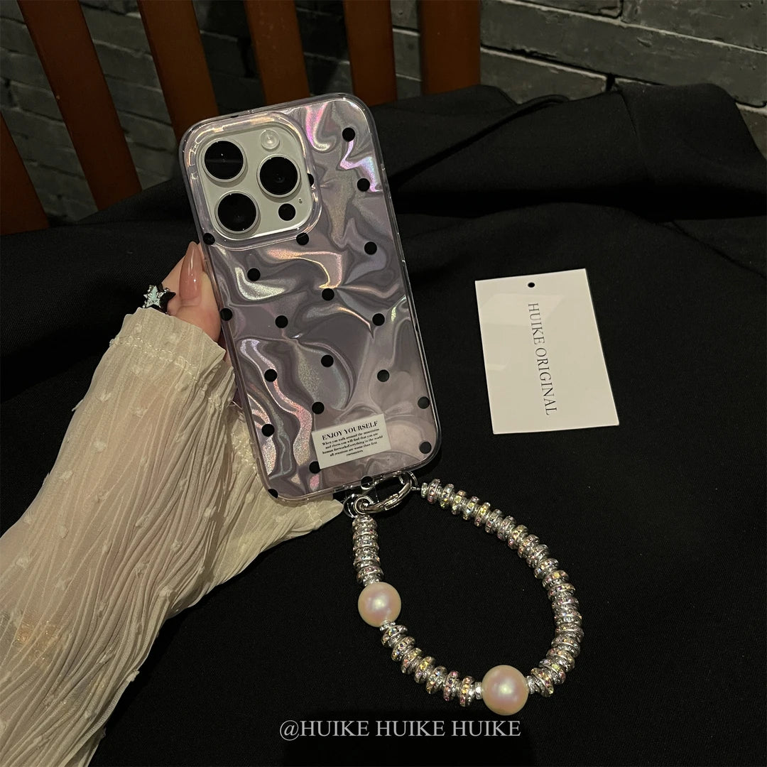 PURPLE BUTTERFLY Wave Point Phone Case with Phone Charm Strap