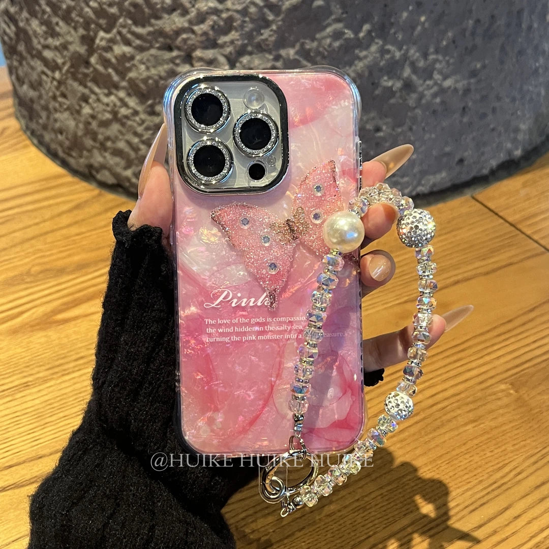 SHELL-PATTERNED Butterfly phone case with Phone Charm Strap