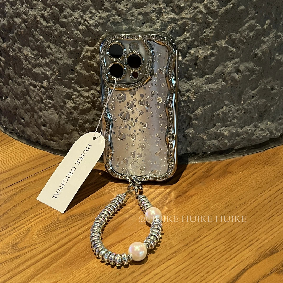 SLIVER WATERDRIP Shining Glitter Phone Case with Phone Charm Strap
