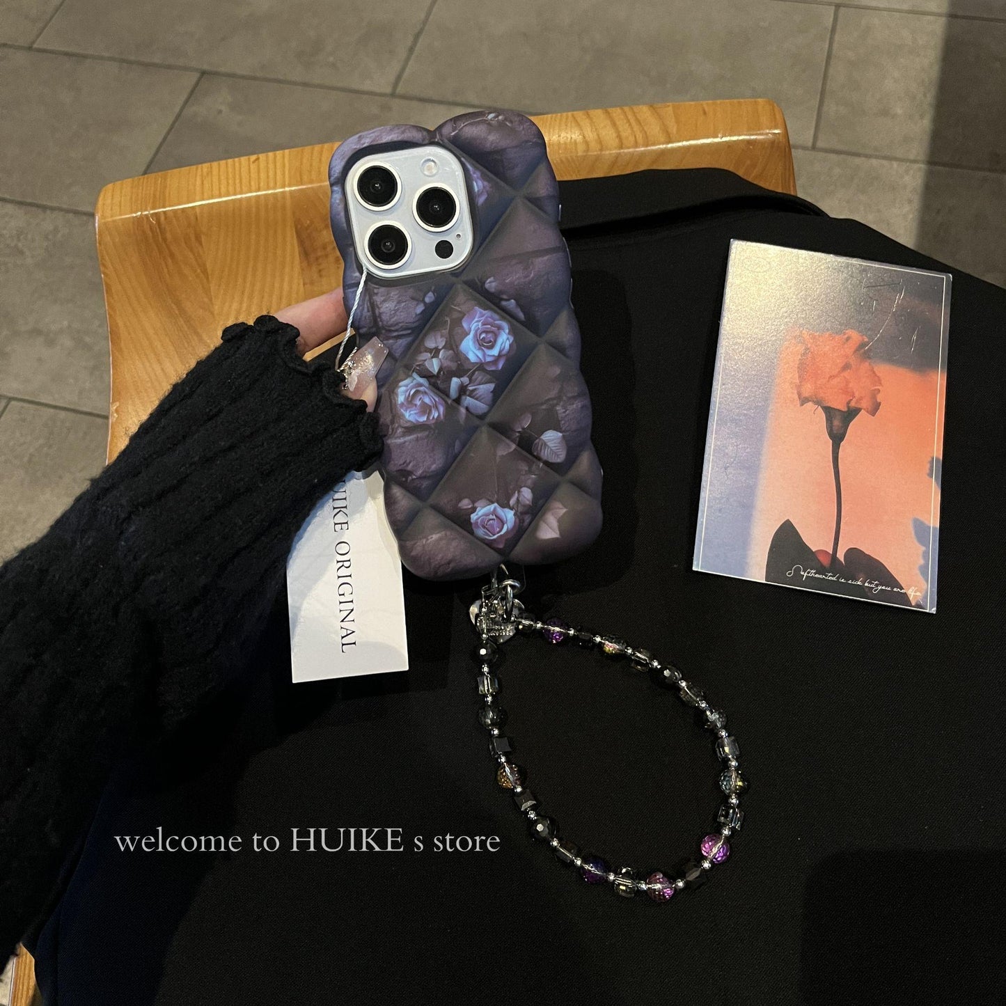 PURPLE FLOWER Airbag Phone Case with Phone Charm Strap