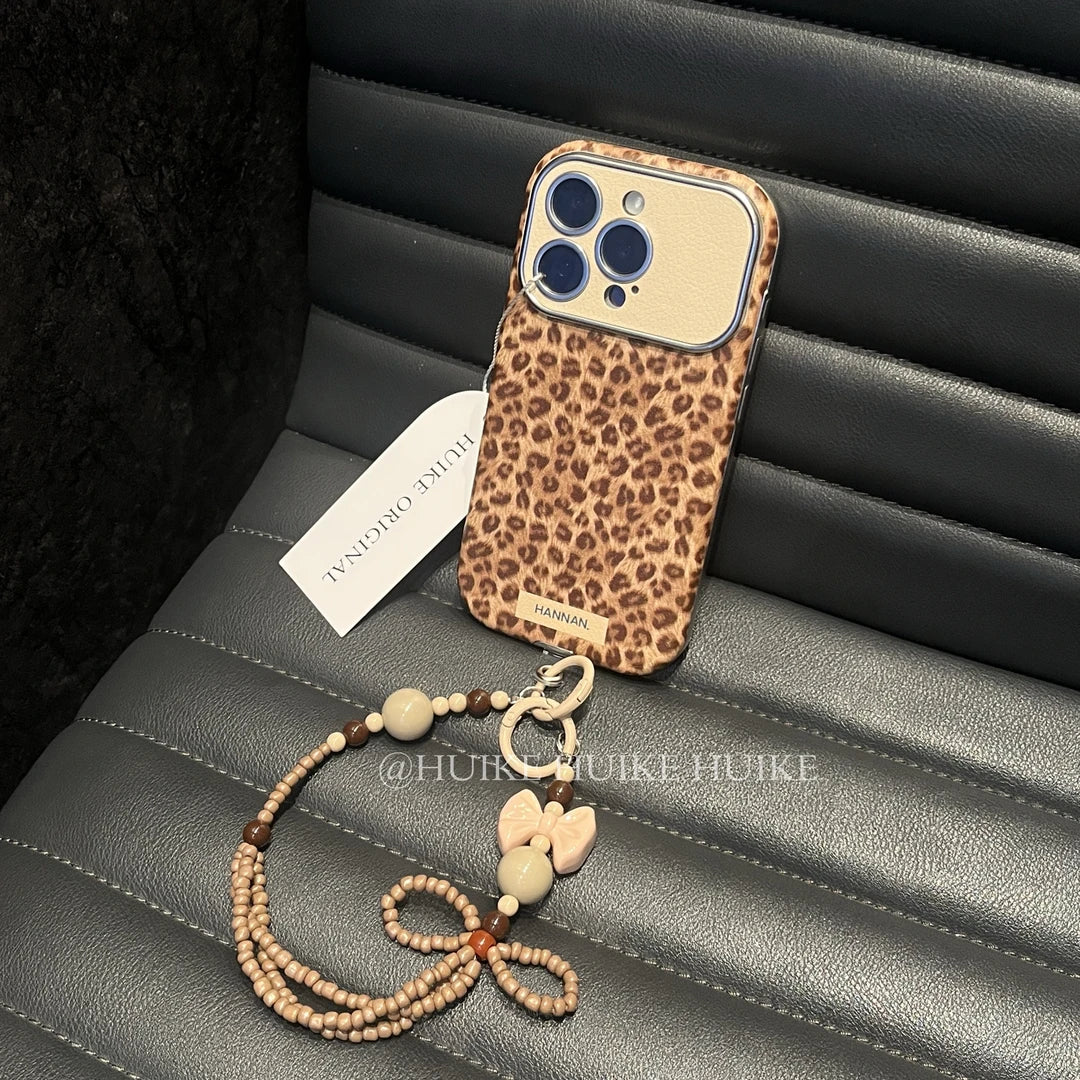 Leopard Cheetah Phone Case with Phone Charm Strap,Compatible for iphone 17