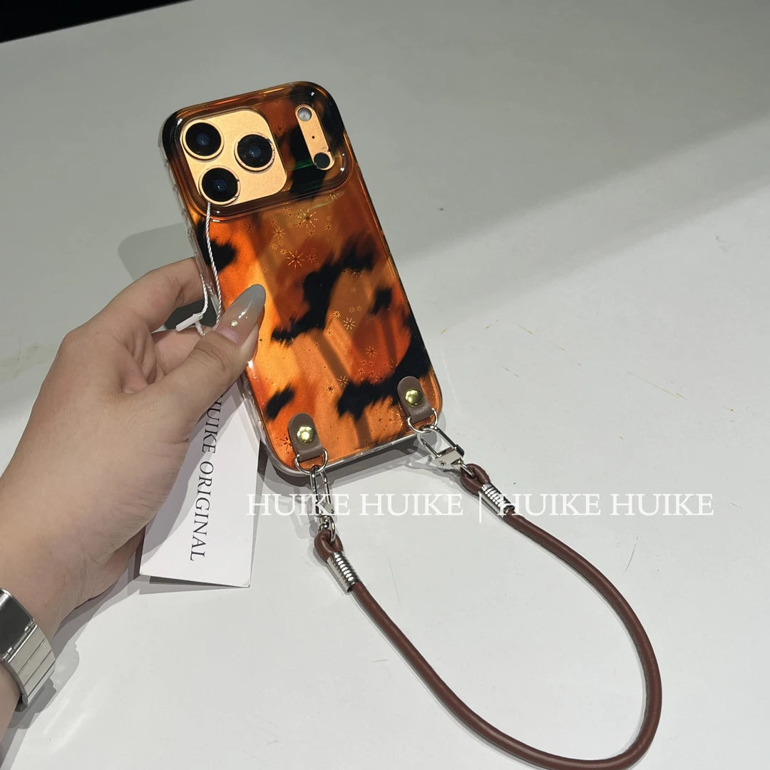 Premium Ombré Leopard Phone Case with Phone Charm Strap,Compatible for iphone 17