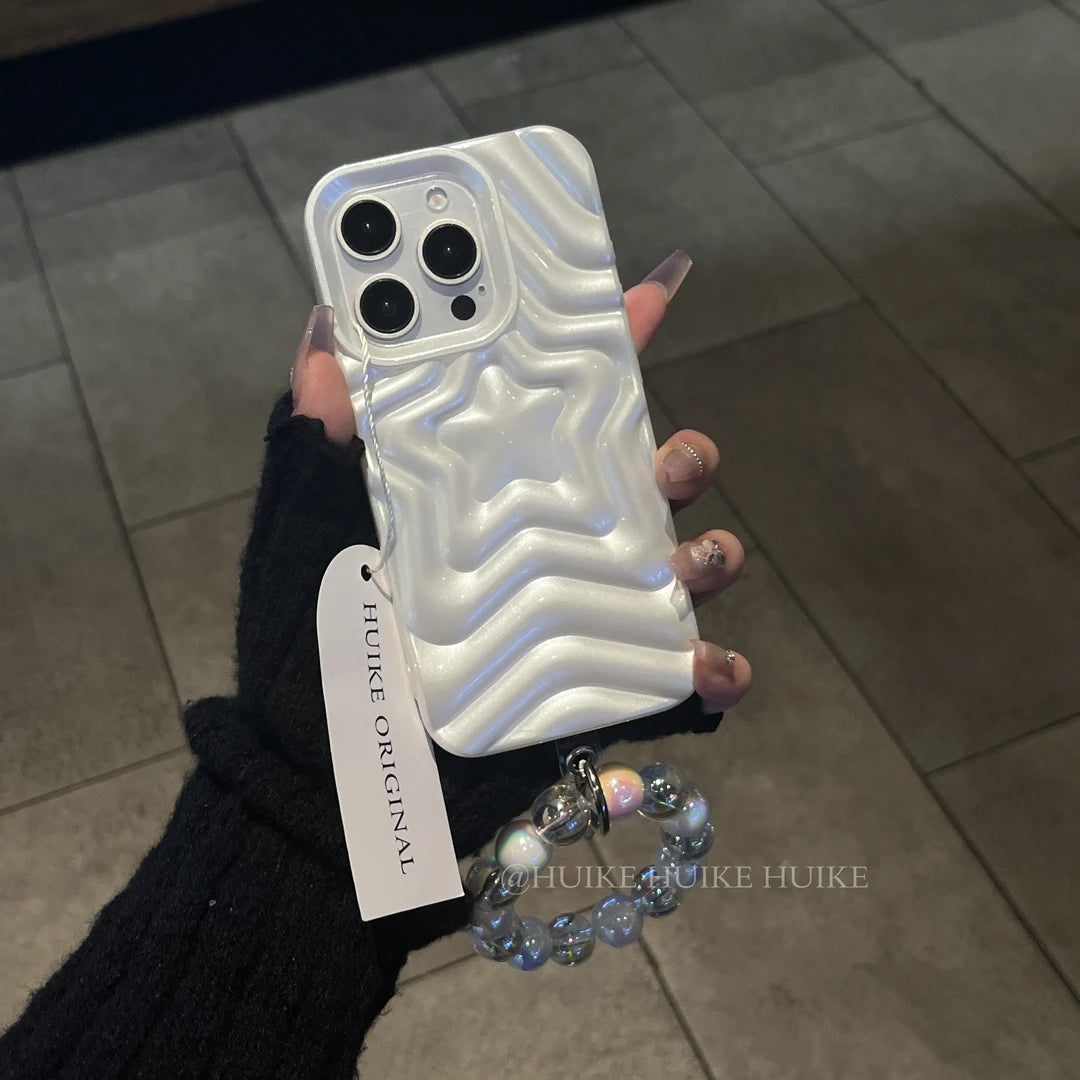 PEARL WHITE Pentagram Phone Case with Phone Charm Strap
