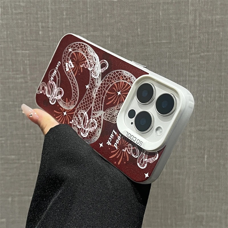 The Year of Snake Phone case - Red Silver Frosted Texture