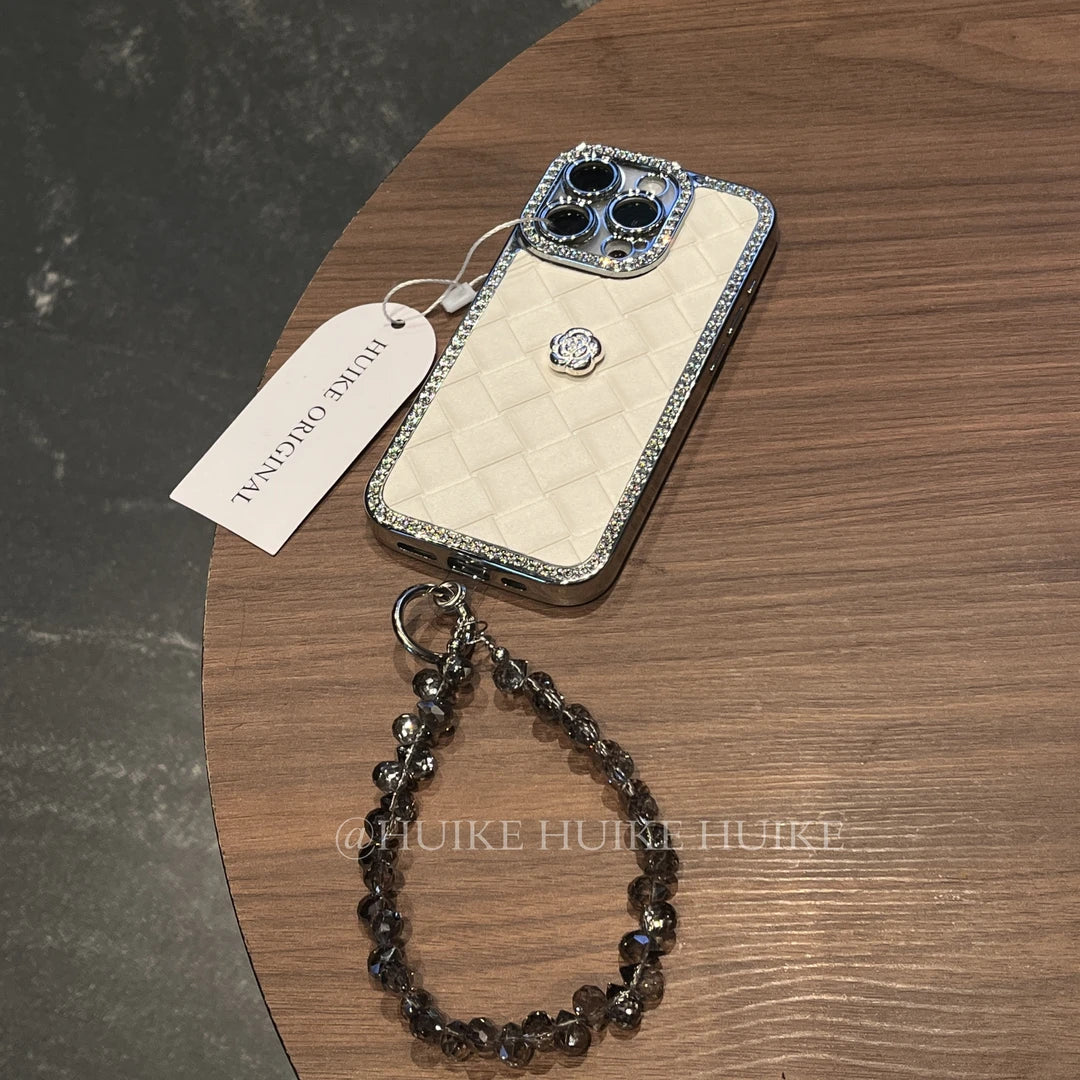 Elegant Woven Texture Phone Case with Phone Charm Strap,Compatible for iphone 17