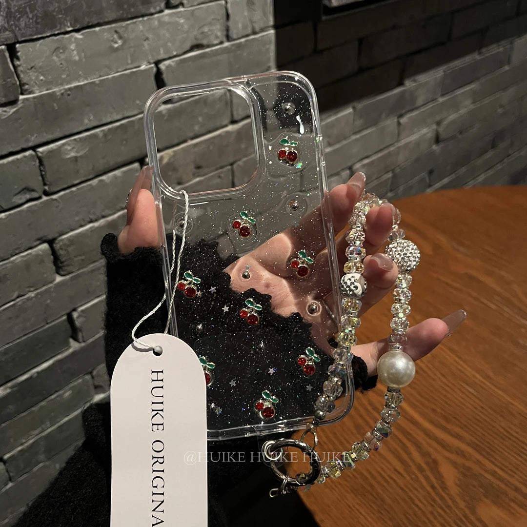 HANDMADE DRIP GUM MINI RED CHERRY lightweight phone case with Phone Charm Strap