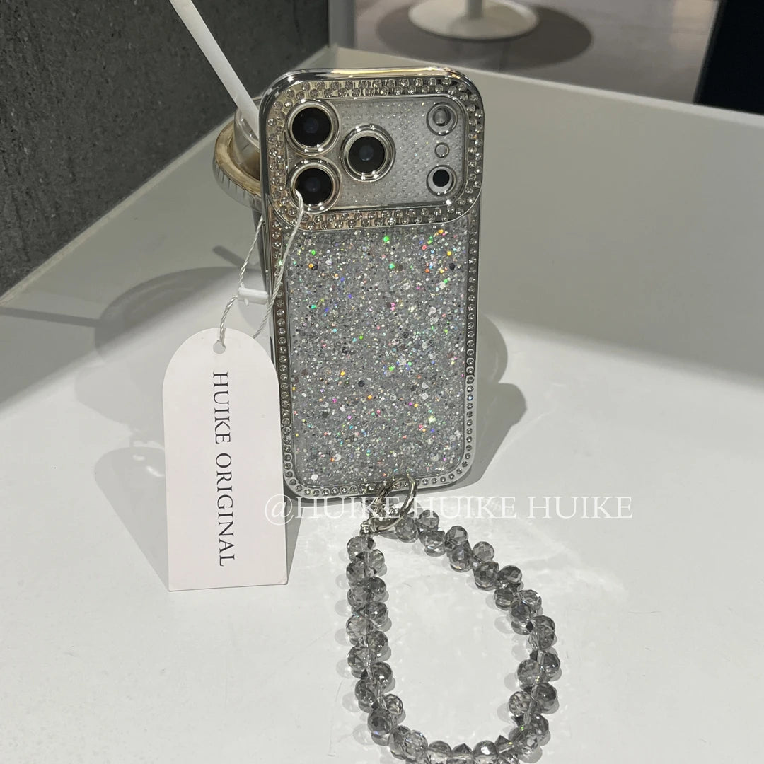 Sparkling Glitter With Rhinestones Phone Case with Phone Charm Strap,Compatible for iphone 17