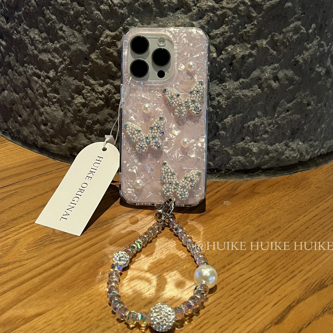 PEARL BUTTERFLY Shell Pattern Phone Case with Phone Charm Strap