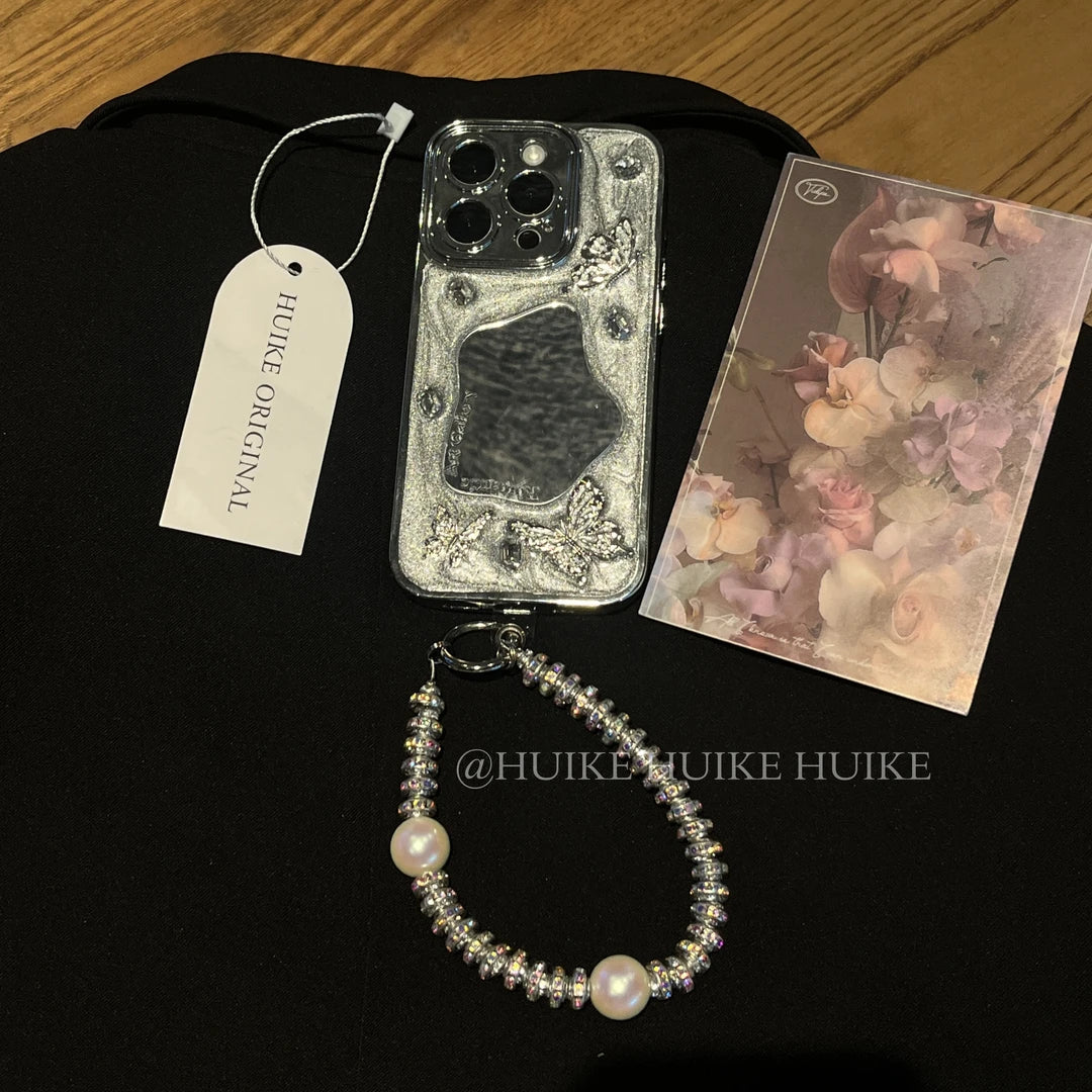 HANDMADE GREY SPARKING Phone Case with Phone Charm Strap