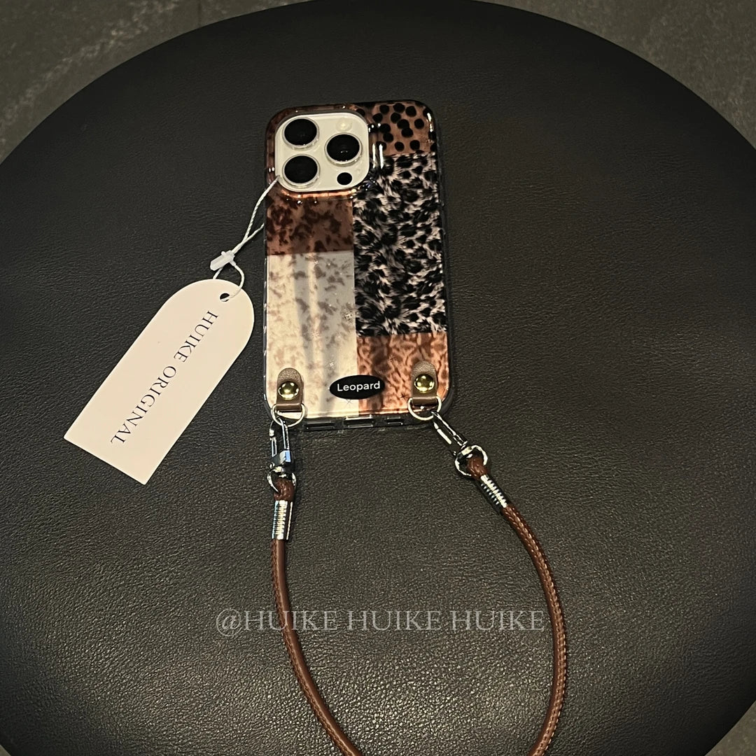 Melard Cheetah Pattern Phone Case with Phone Charm Strap,Compatible for iphone 17