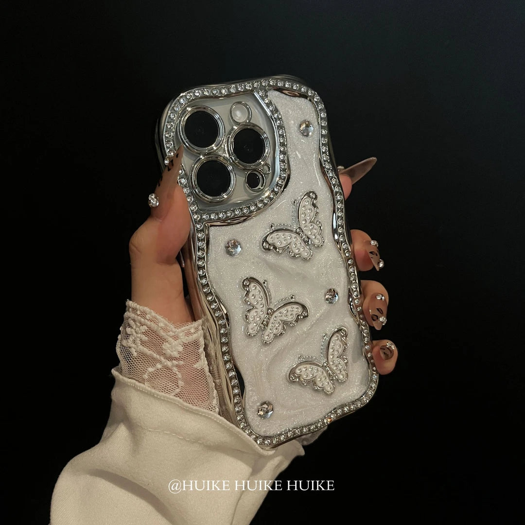 Handmade Diamond Inlaid Butterfly Phone Case with Phone Charm Strap