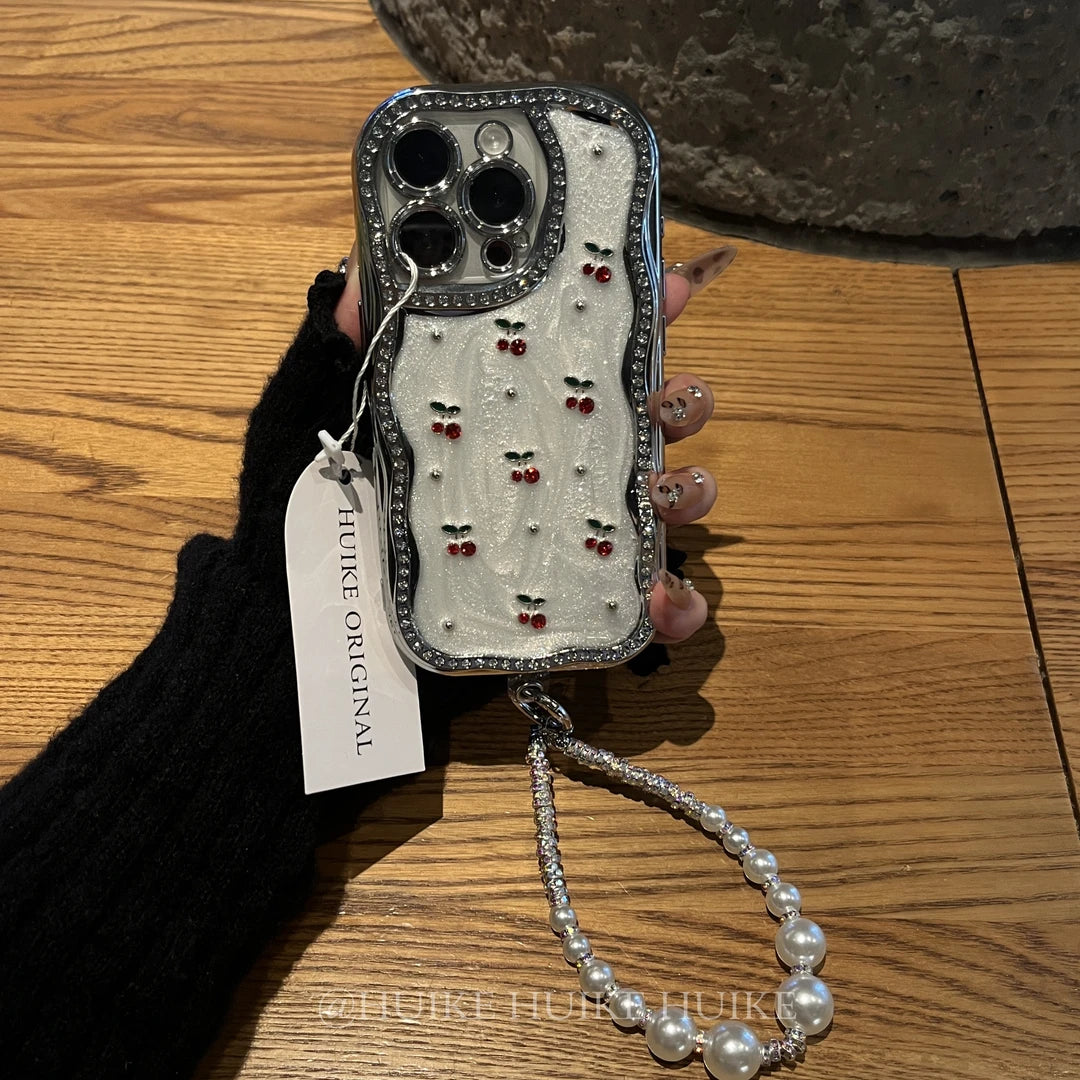 DRIP GLUE CHERRY Sparkling Diamond Phone Case with Phone Charm Strap