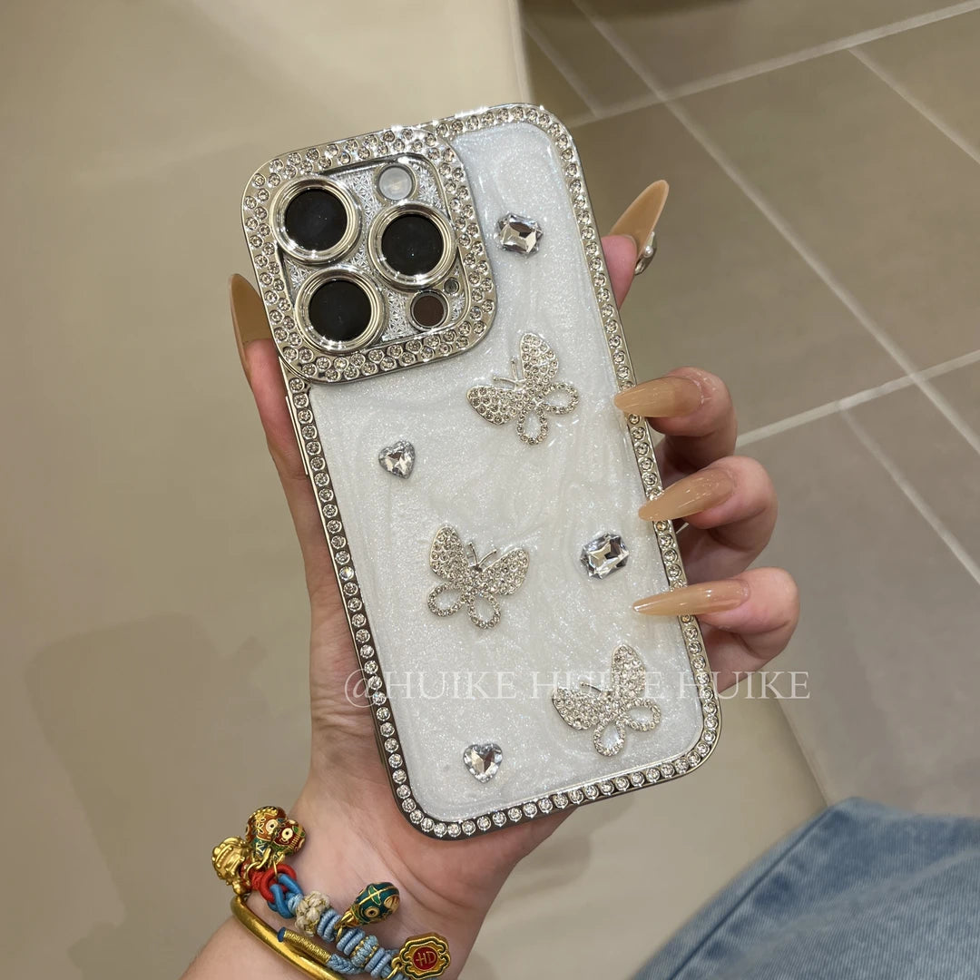 Handmade butterfly Sparkling Diamond Phone Case with Phone Charm Strap