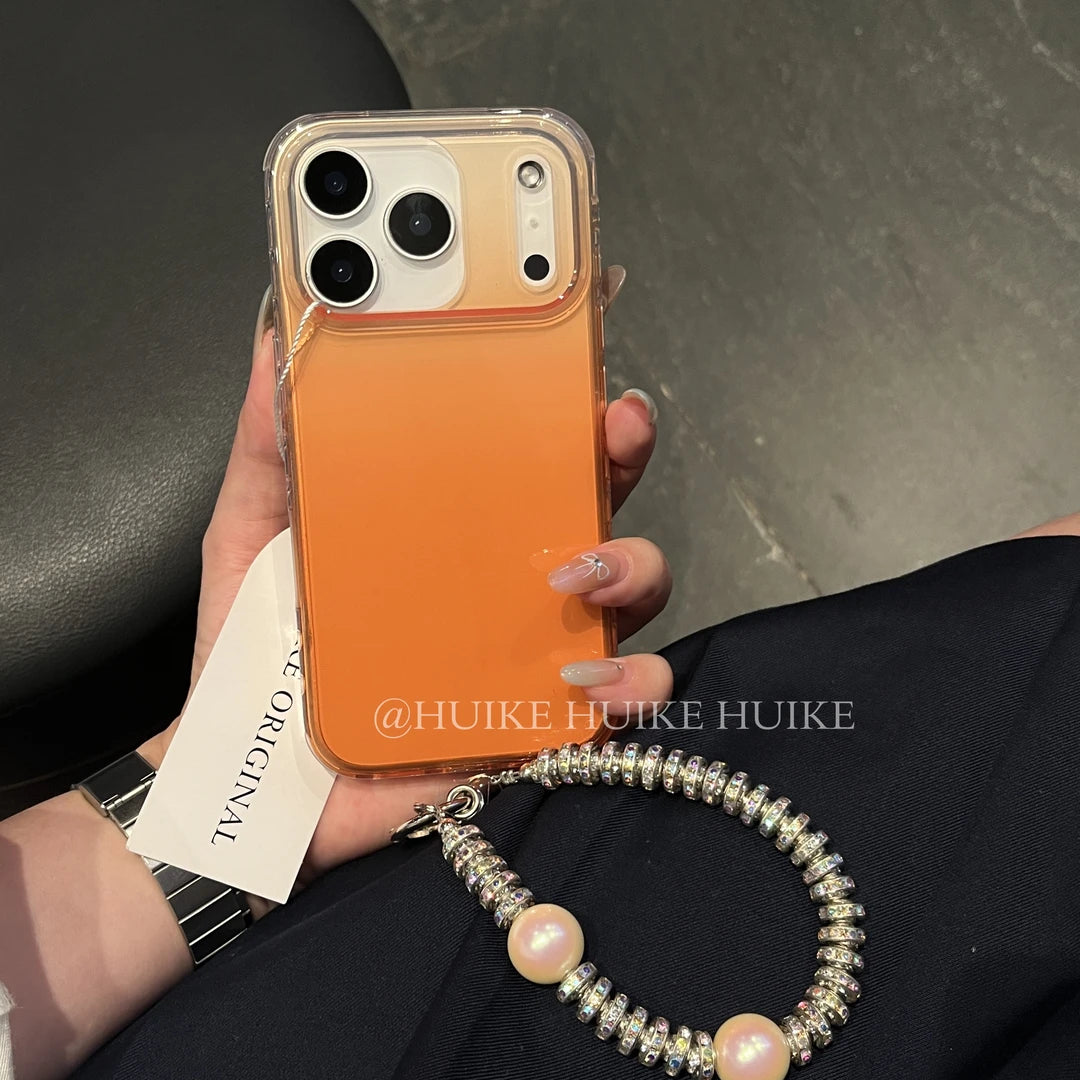 Orange Transparent Lightweight Phone Case with Phone Charm Strap,Compatible for iphone 17