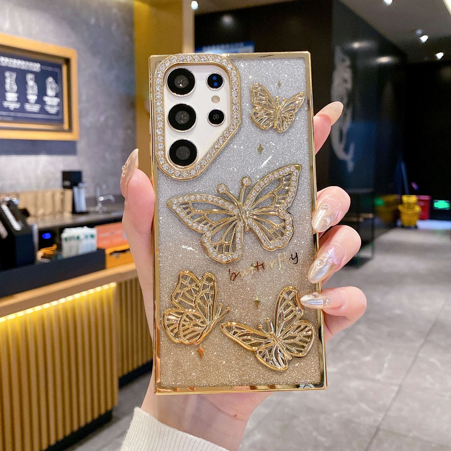THREE DIMENSIONAL BUTTERFLY Rhinestone Phone Case, Compatible for Samsung