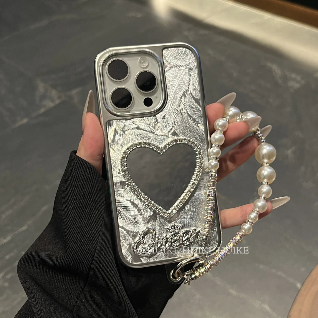 LOVE MIRROR Aurora Feather phone case with Phone Charm Strap