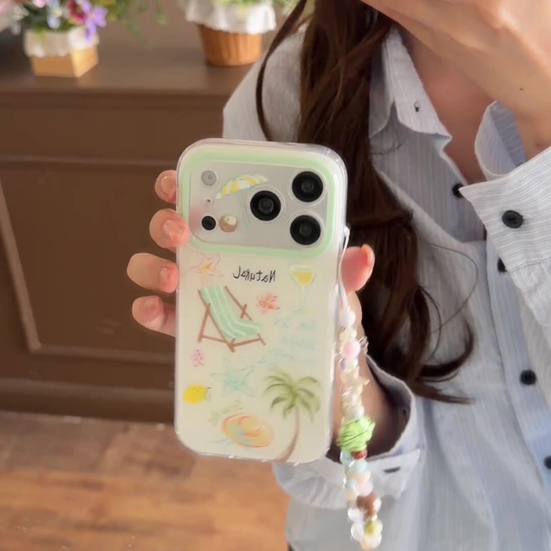 Summer Beach Vacation Phone Case with Phone Charm Strap,Compatible for iphone 17