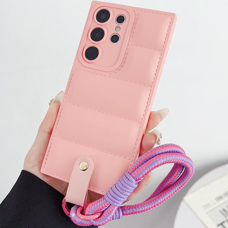 JELLY COLOR Grid Phone Case with Phone Charm Strap,Compatible for Samsung