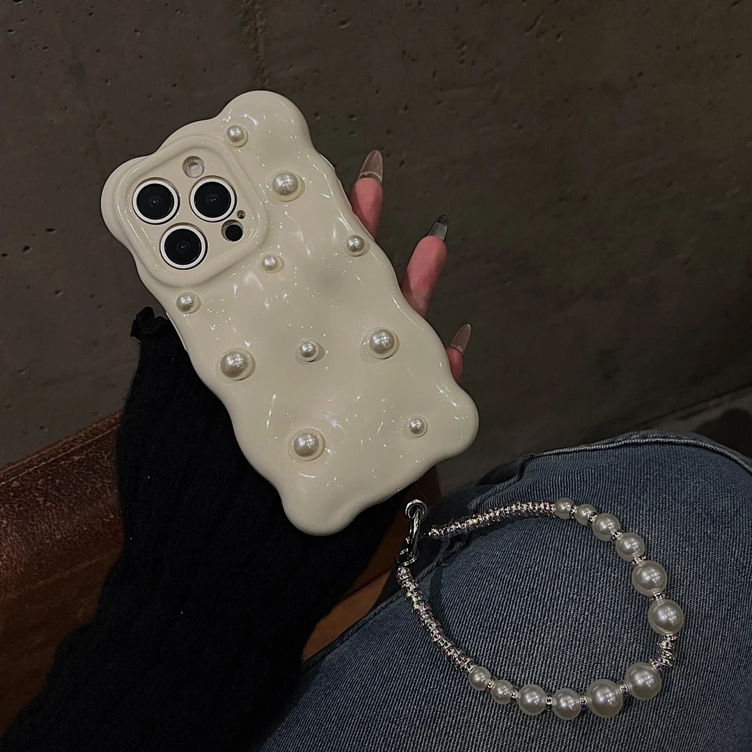 WHITE DIY PEARL Phone Case with Phone Charm Strap