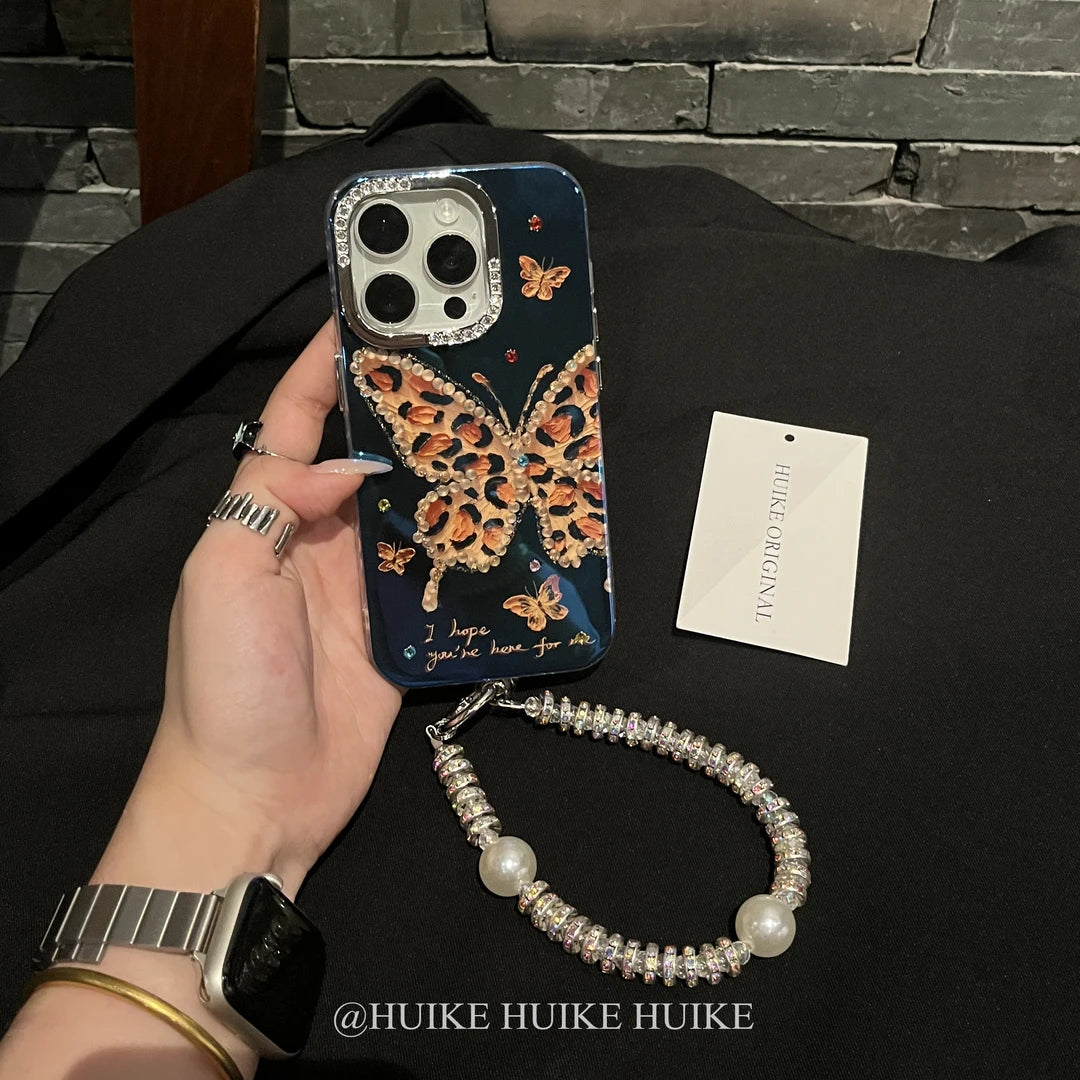 LEOPARD BUTTERFLY Phone Case with Phone Charm Strap