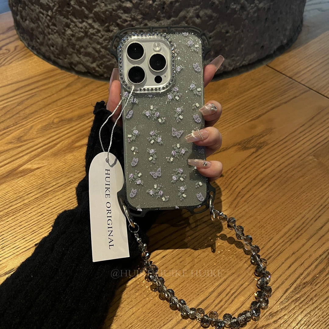 BUTTERFLY Transparent No-Frame phone case with Phone Charm Strap