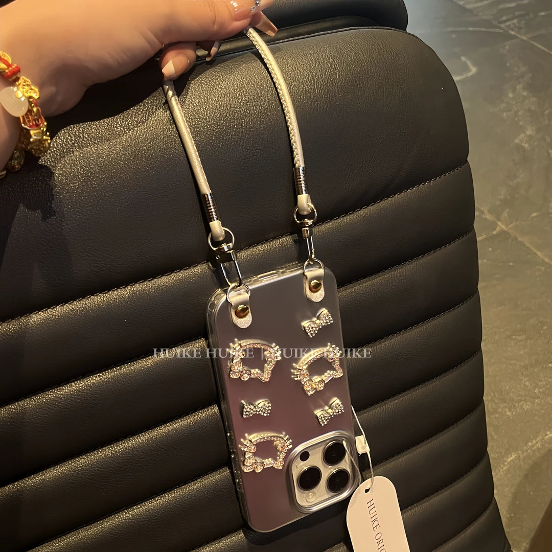 Silvery DIY shining HK&BOW Phone Case with Phone Charm Strap