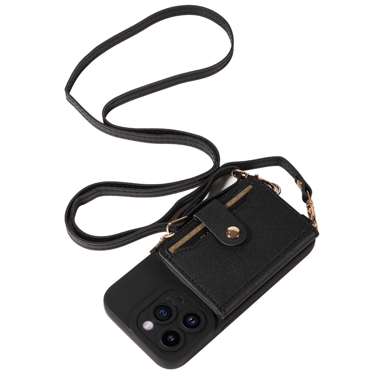 LEATHER CARD SLEEVE Crossbody Phone Case with Phone Charm Strap