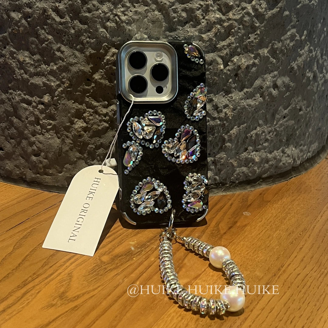 HEART-SHAPED Rhinestone Phone Case with Phone Charm Strap