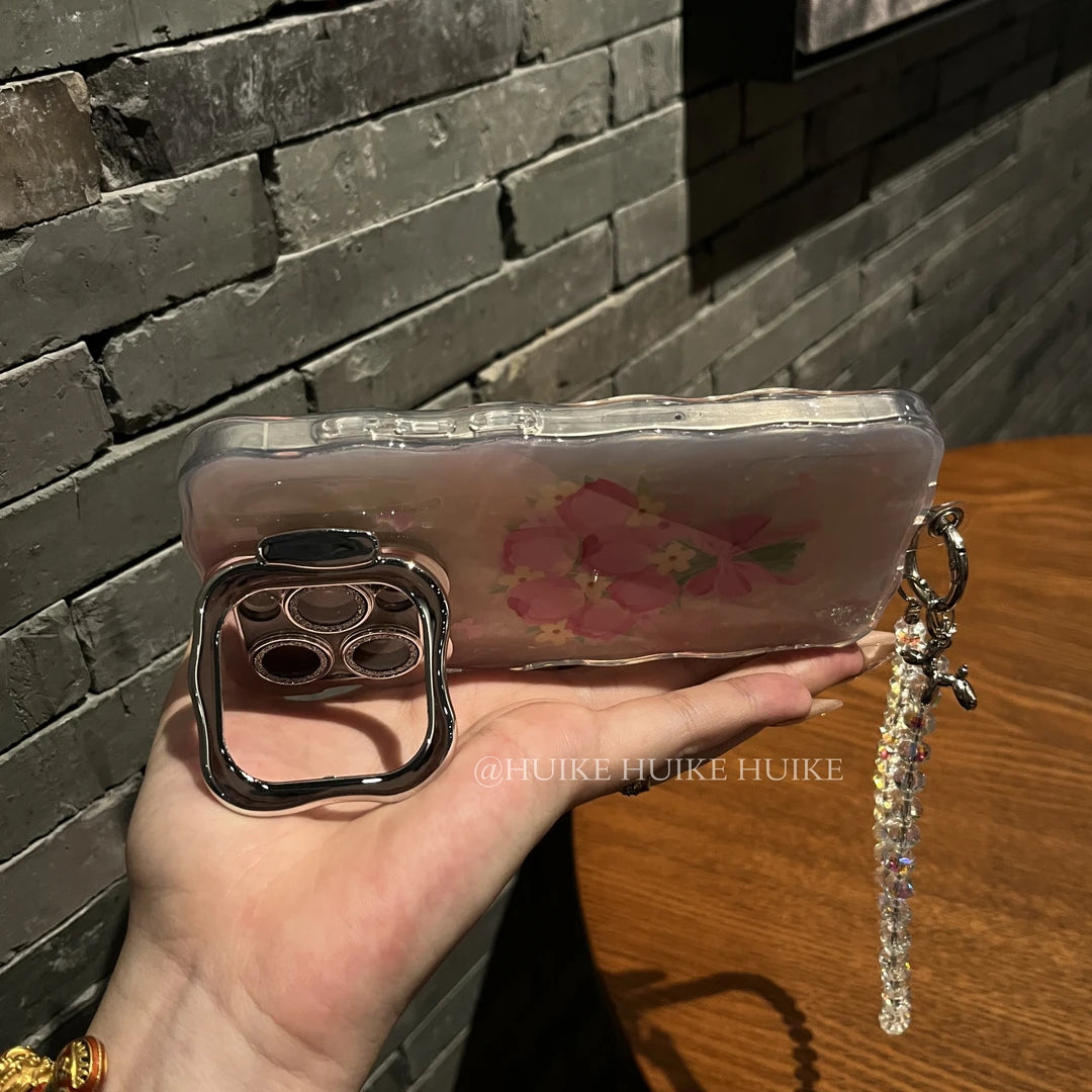 PINK TULIP Pearly Transparent phone case with Phone Charm Strap
