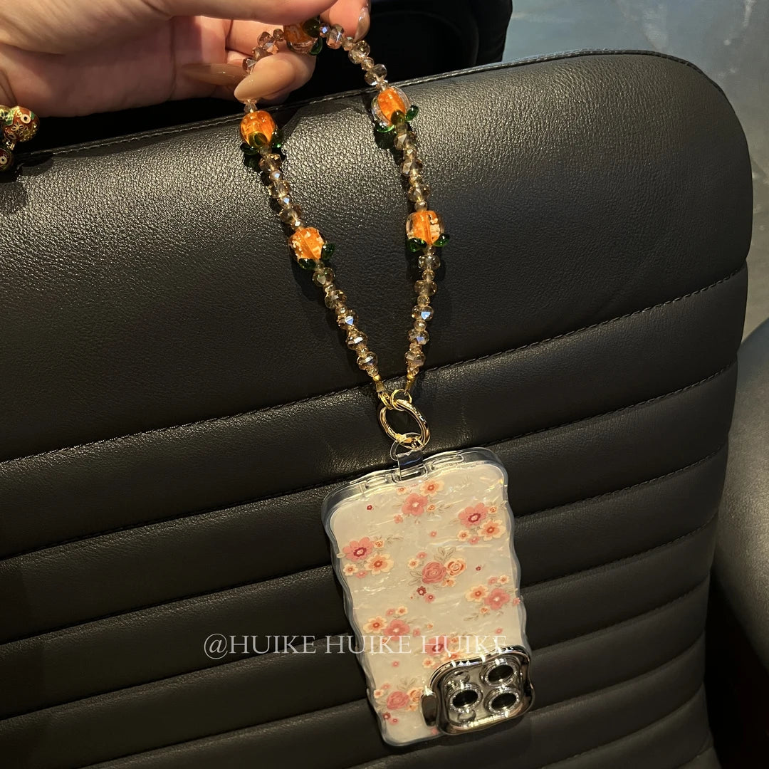COLORFUL FLOWER Pearly Transparent Phone Case with Phone Charm Strap