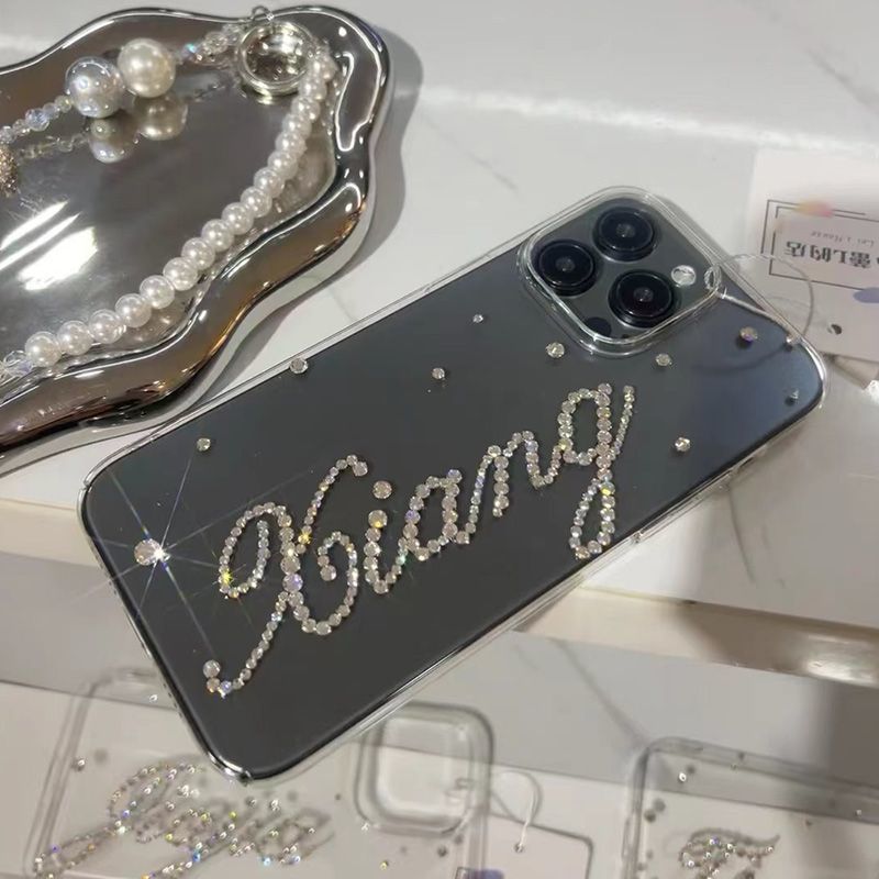 RHINESTONE CUSTOMIZED NAME Transparent Phone Case with Phone Charm Strap