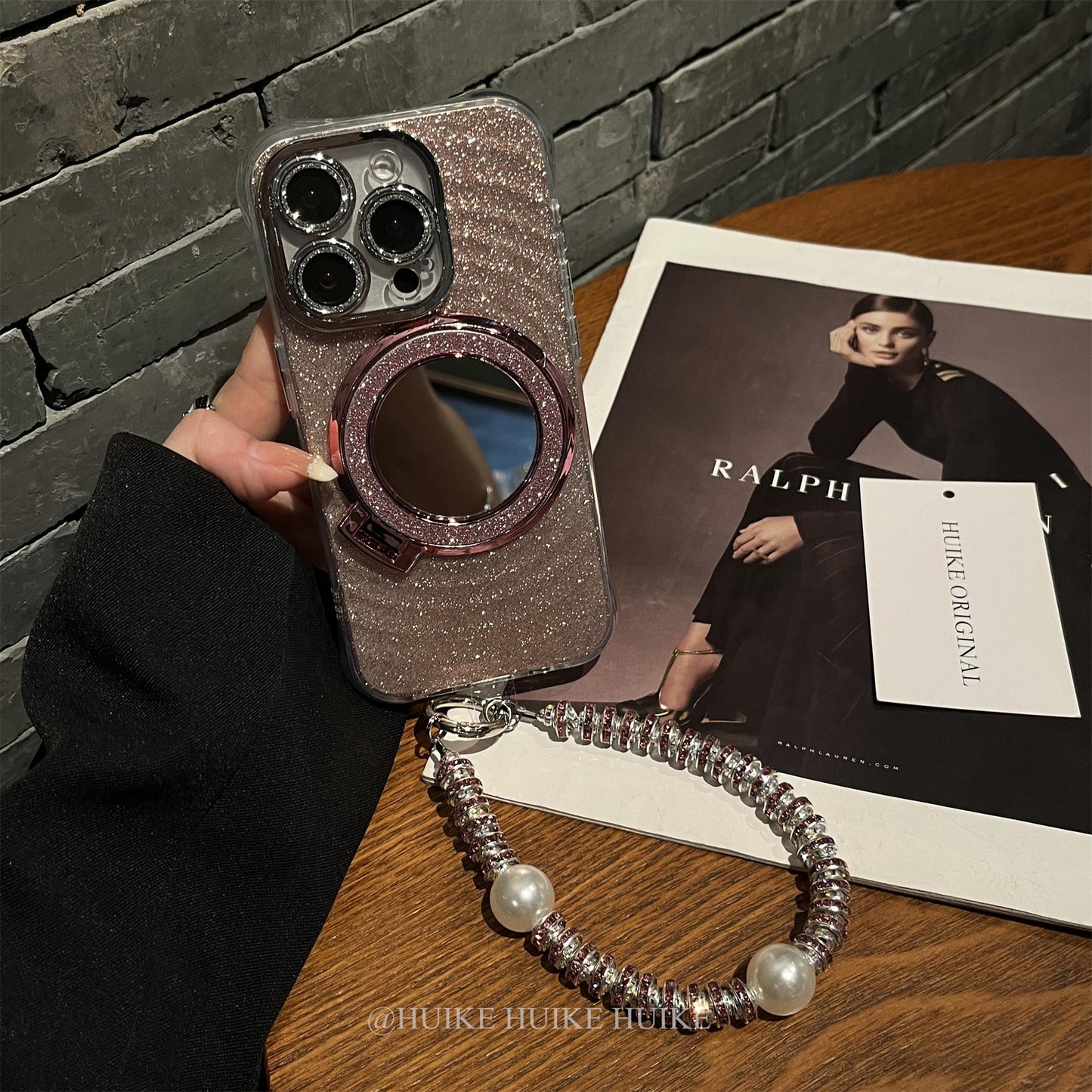 SPARKLING MIRROR holder phone case Phone Case with Phone Charm Strap