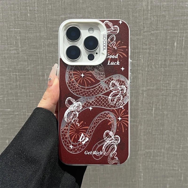 The Year of Snake Phone case - Red Silver Frosted Texture
