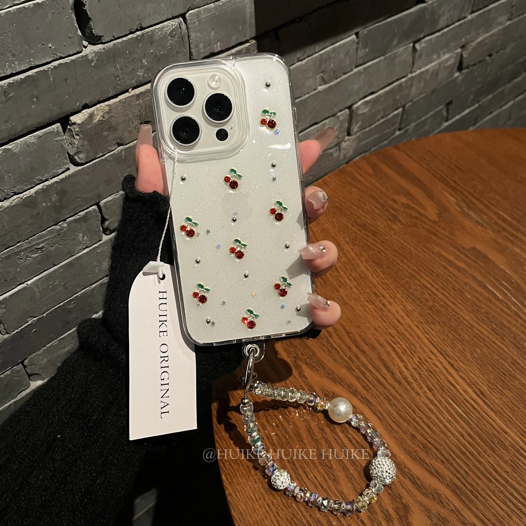HANDMADE DRIP GUM MINI RED CHERRY lightweight phone case with Phone Charm Strap