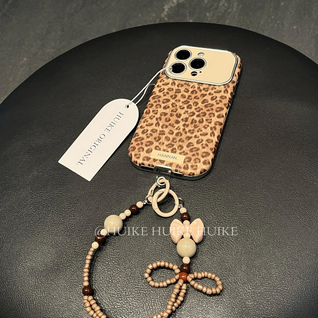Leopard Cheetah Phone Case with Phone Charm Strap,Compatible for iphone 17