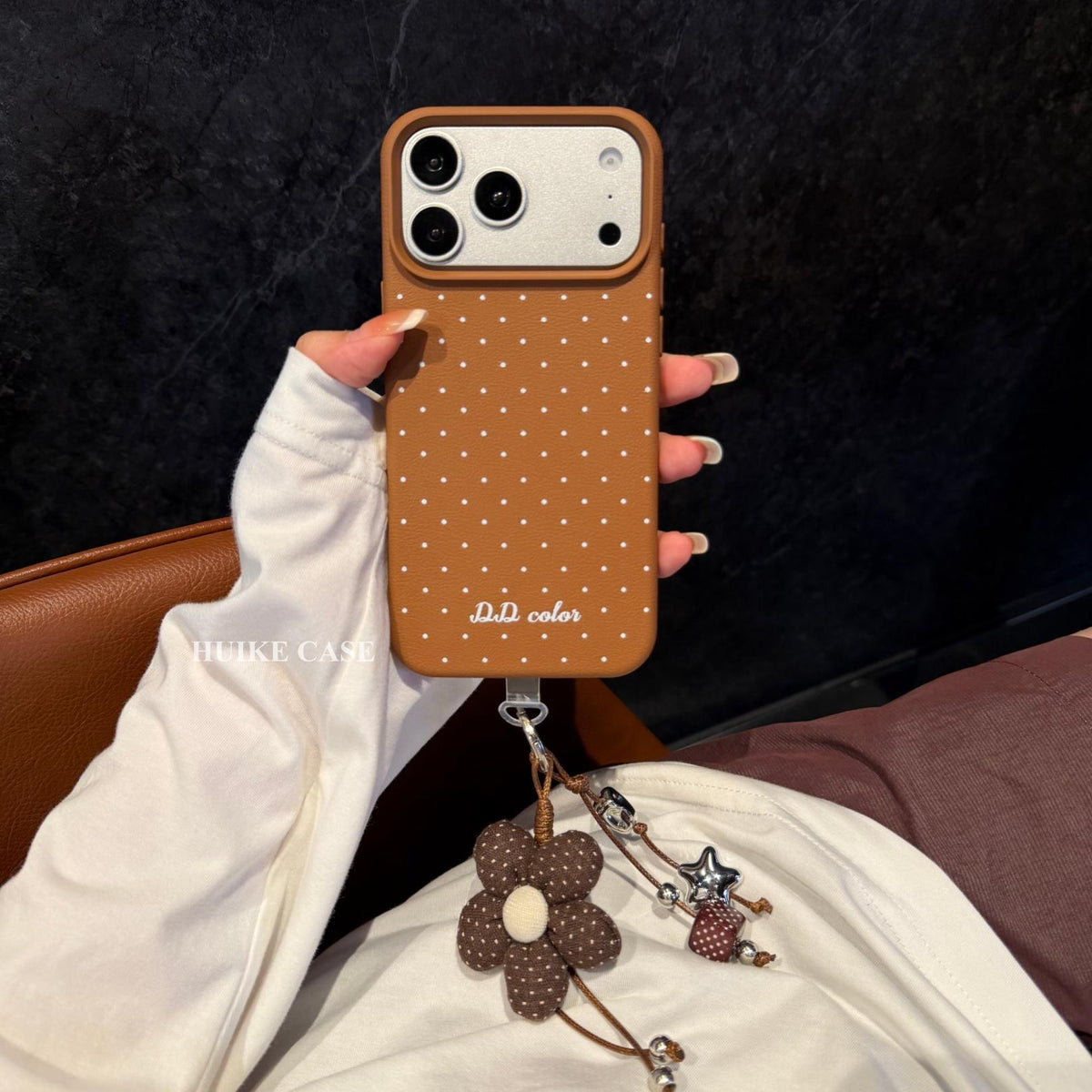 Polka Dots Phone Case with Flower Phone Charm Strap,Compatible for iphone 18 /18 pro/18 pro max