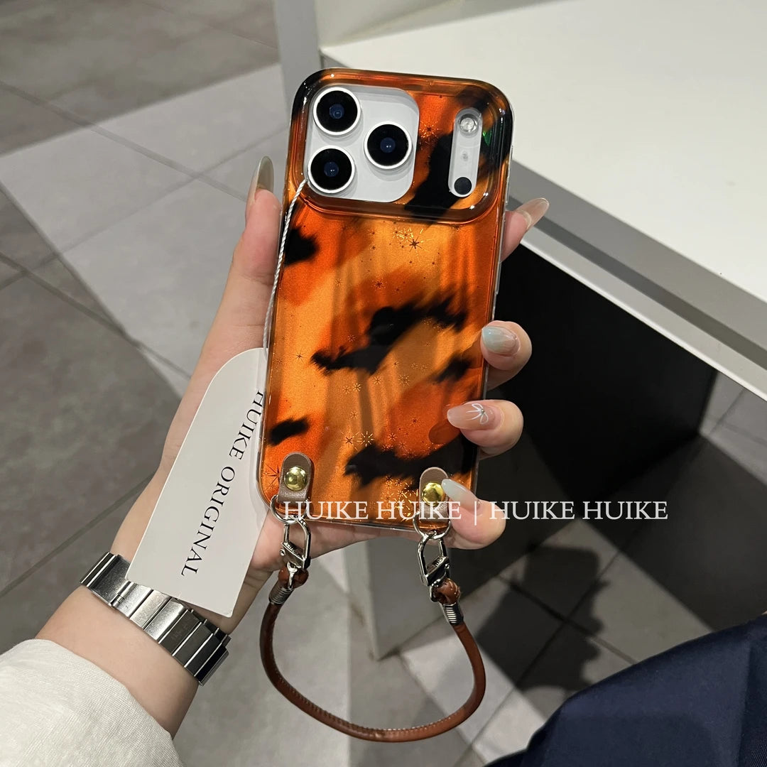 Premium Ombré Leopard Phone Case with Phone Charm Strap,Compatible for iphone 17