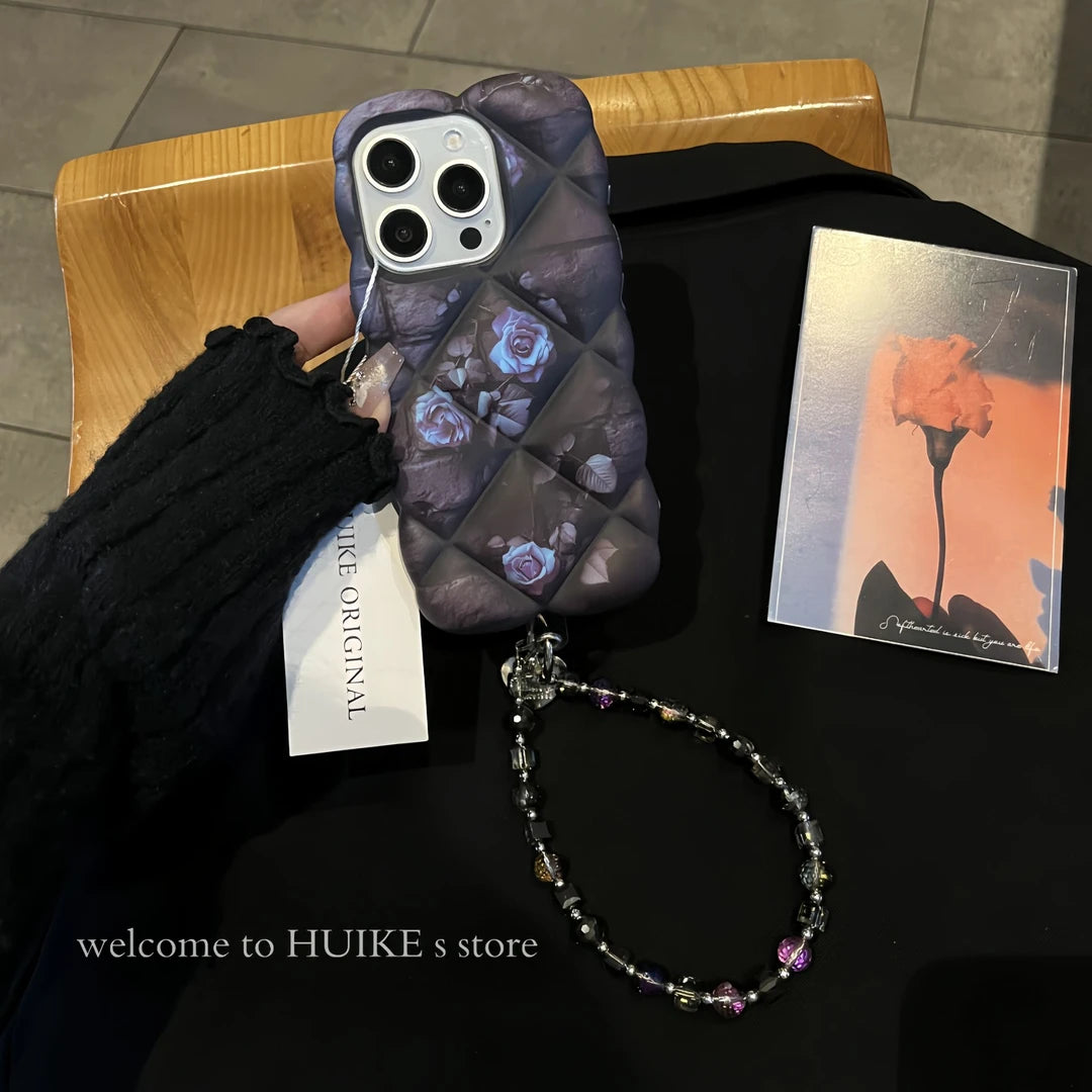 PURPLE FLOWER Airbag Phone Case with Phone Charm Strap