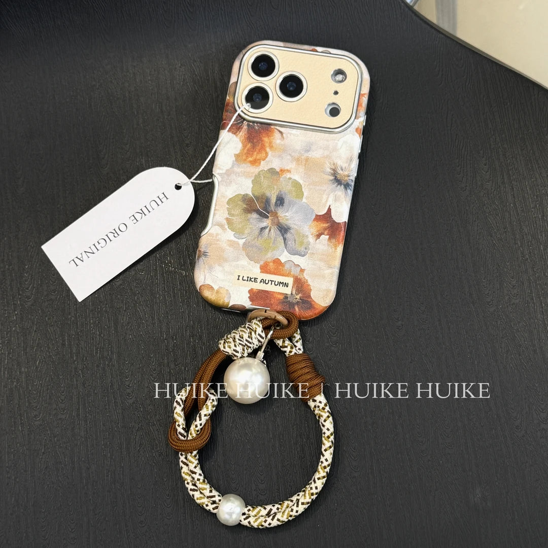 Autumn Flower Phone Case with Phone Charm Strap,Compatible for iphone 17